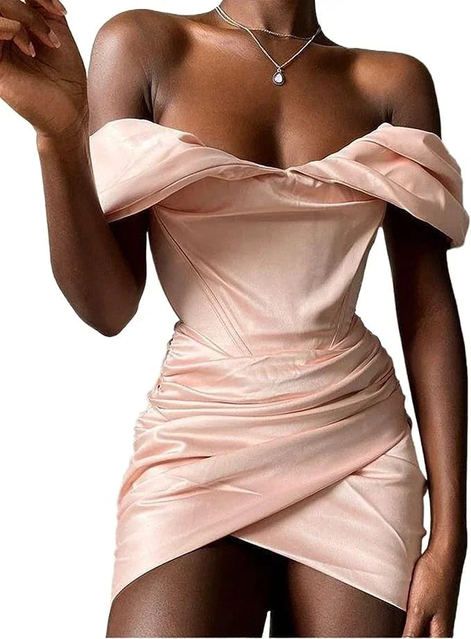 Schwarzes Mädchen Hellrosa Homecoming Kleid Off-Shoulder Bodycon Kleid Y1748