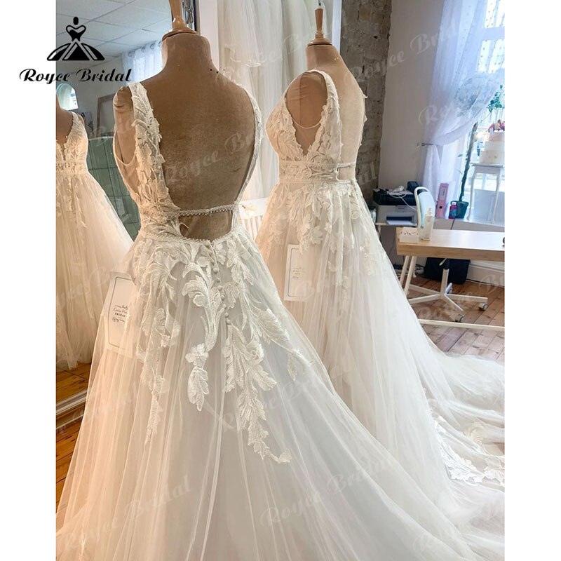 NumberSea V Neck A Line Boho Lace Wedding Dress Appliques Open Back Tulle Plus Size 2025 Vintage Bridal Gown vestidos de novia Elegant