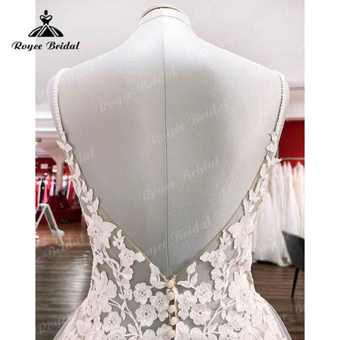 NumberSea V-Ausschnitt Spitze Boho Blush Pink Brautkleid Boheme Spaghettiträger 2025 Strandapplikationen Rückenfreies Brautkleid Maßgeschneiderte Vestidos 