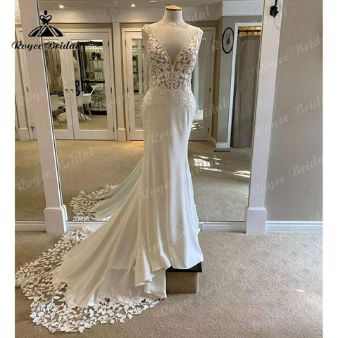 NumberSea V-Ausschnitt Spitze Cut-out Rückenfreies Meerjungfrau/Trompete Brautkleid mit Knöpfen auf der Rückseite Applikationen 2025 Brautkleider Nach Maß Vestido 