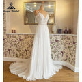 Robe de mariée à encolure en V, bustier en dentelle, bretelles spaghetti, style bohème, plissé en mousseline de soie, 2025, robe civile de mariée, ligne A, plage, été, robes de mariée
