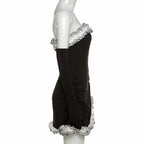 Falda Tubo para Fiesta Negra con Volante Irregular Blanco Vestido de Vendaje Negro para Baile de Graduación Y2617