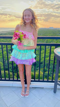 Frauen Glitzer Pailletten Glitzer Homecoming-Kleid Ärmellos Glitzer Schicht-Regenbogen Rüschenkleid Party Club Abendkleid Y2475