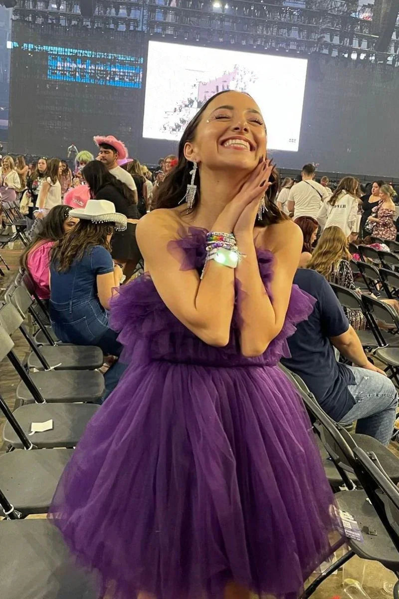 Vestido de Tule en A de Color Púrpura Oscuro para el Baile de Regreso a Casa Y2605