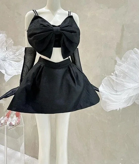 Neuankömmling Schwarzes Zweiteiler Homecoming-Kleid Schwarzes Partykleid Y2031