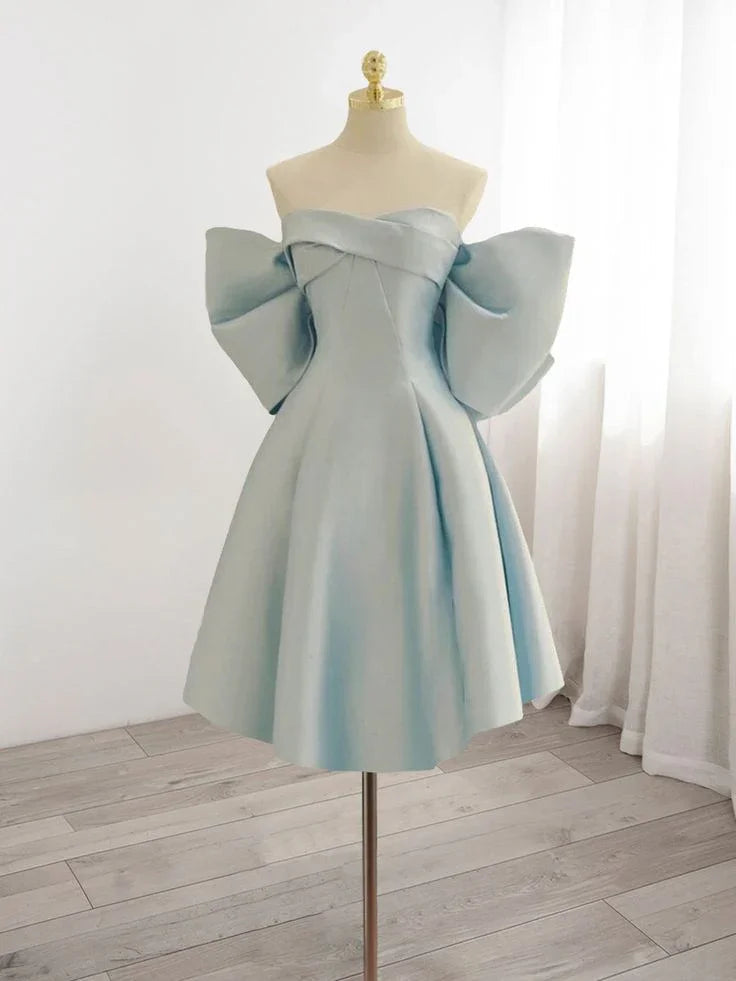 Vestido de Satén para el Baile de Regreso a Casa con Escote de Corazón Azul Y7402