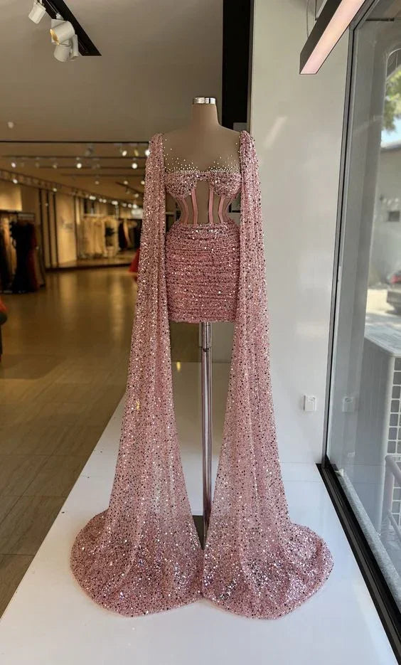 Pailletten Funkelnd elegante Promkleider Mit langem Wickelzug Kurze Mini-Länge Damen Sexy Party Cocktailkleider Maßanfertigung Y2983