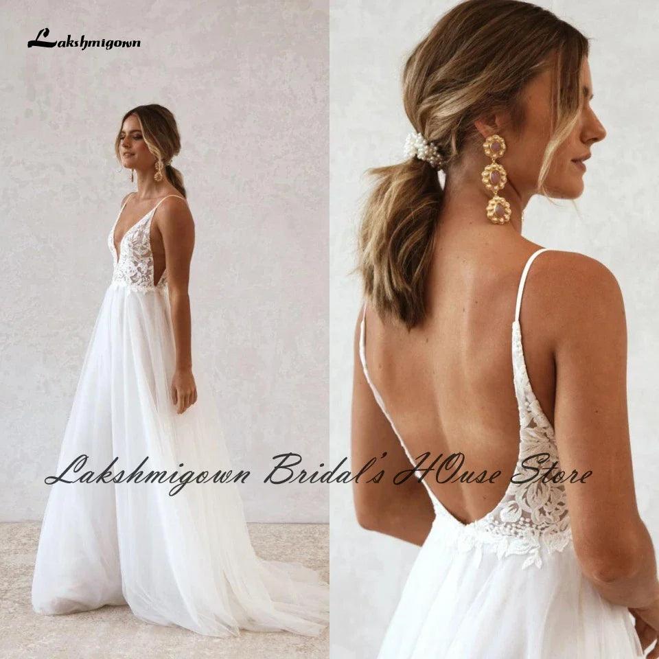 NumberSea Vestido Boho Bridal Wedding Dress Summer Beach 2022 Backless Sexy Mariage Tulle Receipt Party Gowns Lace Spaghetti Straps