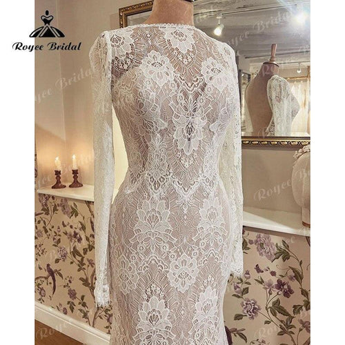 NumberSea Vestido Boho Meerjungfrau/Trompete Brautkleid Langarm Spitze Rückenfrei Sweep Zug Hochzeit Party Kleider vestido de fiesta de boda 