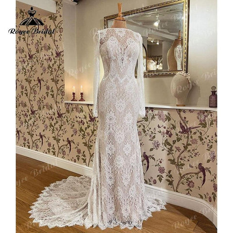 NumberSea Vestido Boho Meerjungfrau/Trompete Brautkleid Langarm Spitze Rückenfrei Sweep Zug Hochzeit Party Kleider vestido de fiesta de boda 