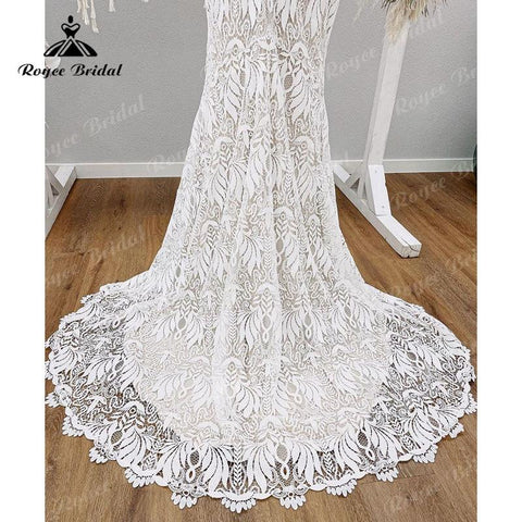 Vestido Boho Spaghettiträger Hochzeitskleid für Frauen Spitze Rückenfrei Meerjungfrau/Trompete Braut V-Ausschnitt Vestido de Boda Corte Sirena
