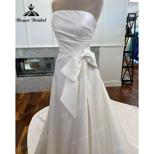 NumberSea Vestito da Sposa A-Line Plissettato Satin Donna Abiti da Sposa con Fiocco 2025 Abiti Nuziali Gwons Fabbrica Su Misura Scollato Spalla Sexy