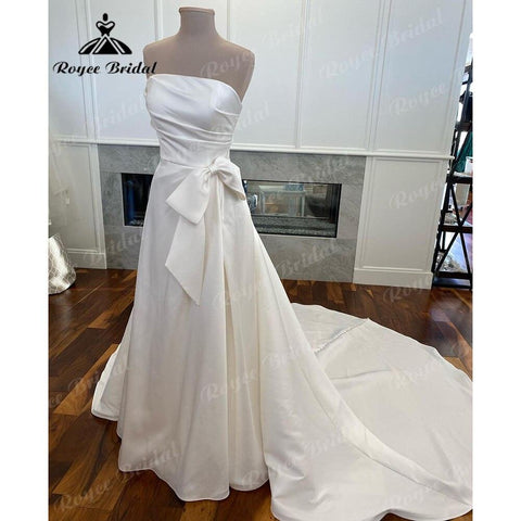 NumberSea Vestido De Noiva A-linie Plissee Satin Frauen Brautkleider mit Bogen 2025 Brautkleider Fabrik Nach Maß Weg Von der Schulter Sexy 