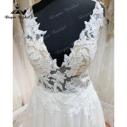 NumberSea Vestido De Noiva A-Linie Brautkleid Open Back V-ausschnitt Spitze Applique Strand Party Brautkleid vestido de novia sin espalda 2025 