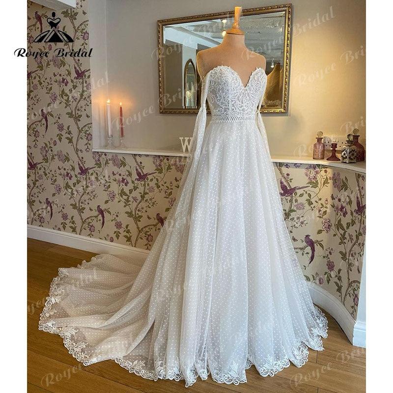 NumberSea Vestido Novia A Line Wedding Dress Lace Applique Off the Shoulder Sweetheart Polka Dots Tulle Bridal Gowns Robe de mariée 2022