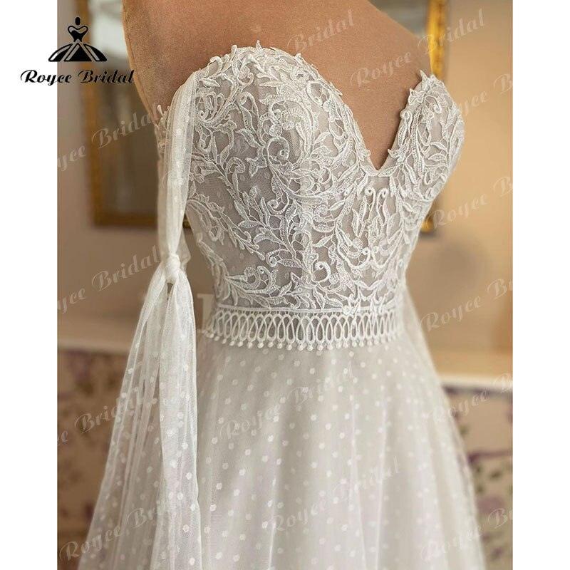 NumberSea Vestido Novia A Line Wedding Dress Lace Applique Off the Shoulder Sweetheart Polka Dots Tulle Bridal Gowns Robe de mariée 2022
