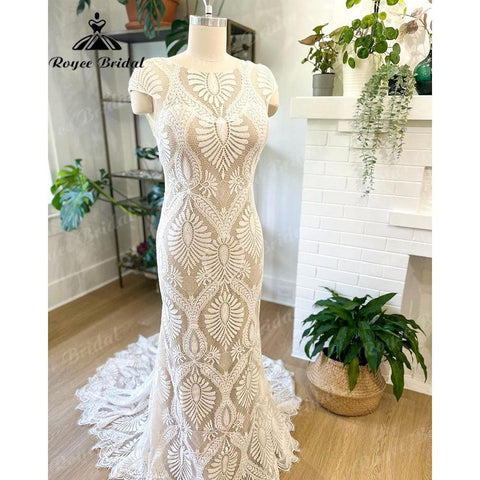 Vestido Novia Boho Bohemian Spitze Meerjungfrau/Trompete Brautkleid mit kurzen Flügelärmeln 2025 Brautkleid Robe de Soirée de Mariage 