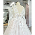 Vestido Novia Long Sleeve Lace Plus Size Backless V Neckline Wedding Dress for Bride 2024 Appliques Women Wedding Gown gelinlik