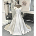 NumberSea Vestido Novia Pleats Off Shoulder Soft Satin Wedding Dress with Cap Sleeve 2024 Bridal Gwon for Women robe mariage femme Elegant
