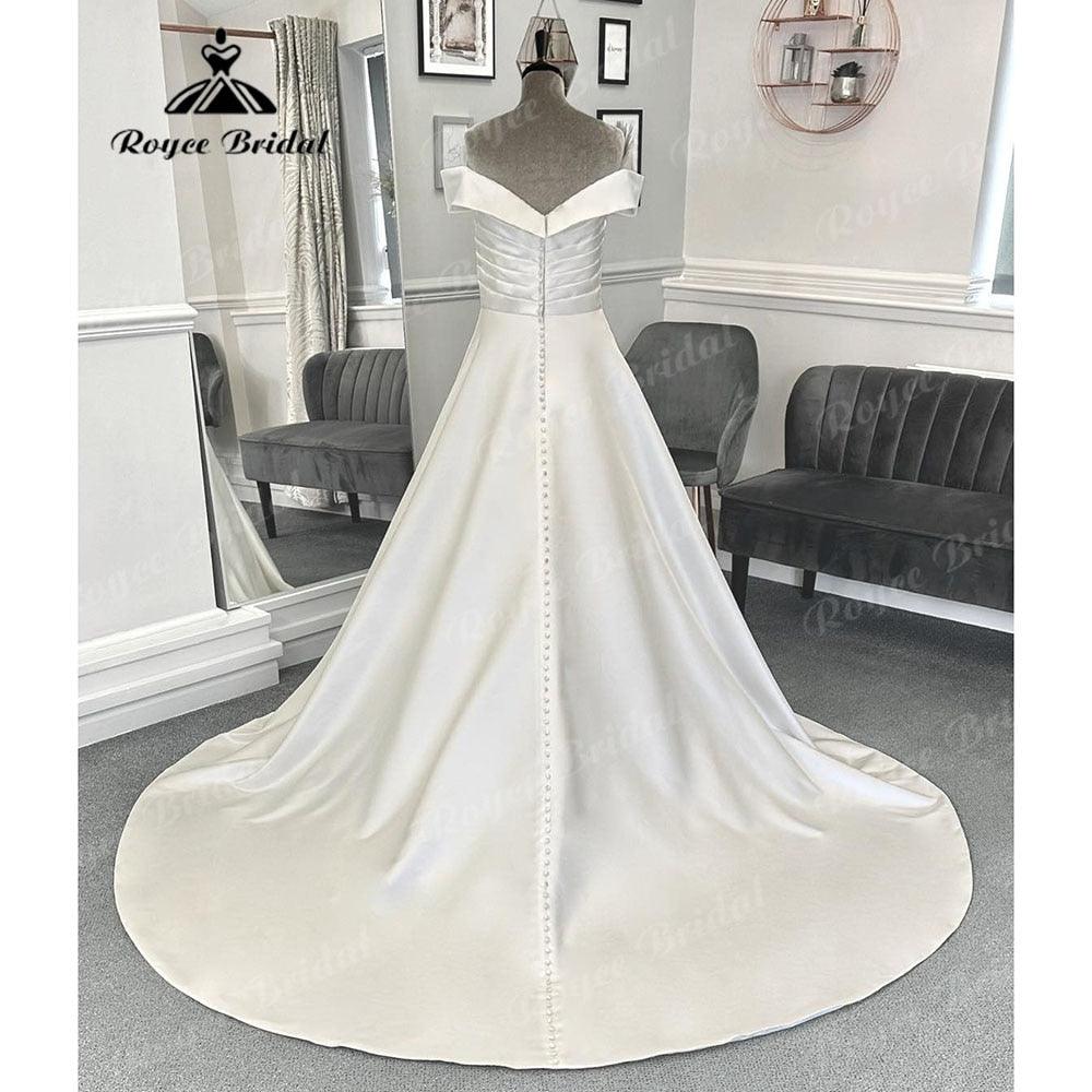 NumberSea Vestido Novia Pleats Off Shoulder Soft Satin Wedding Dress with Cap Sleeve 2024 Bridal Gwon for Women robe mariage femme Elegant