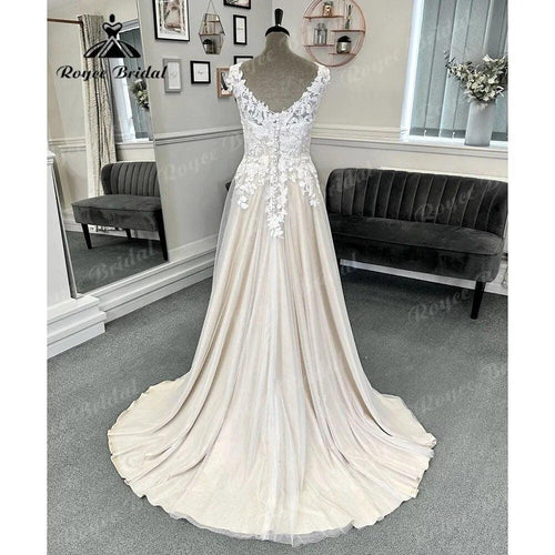 Vestido Novia Robe Civil Spitze Strand Champagner Hochzeit Kleid mit V-ausschnitt 2024 Frauen Brautkleid Robe de mariee Sommer NumberSea 