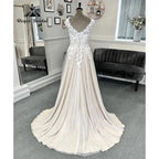 Vestido Novia Robe Civil Lace Beach Champagne Wedding Dress with V Neck 2024 Women Bridal Gown Robe de mariee Summer NumberSea