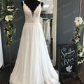 Vestido de Noiva Boho para Mulher com Decote em V, Corpete de Renda, Chiffon, Sem Costas, Vestido de Noiva, Vestido de Noiva para Praia, Alças Finas
