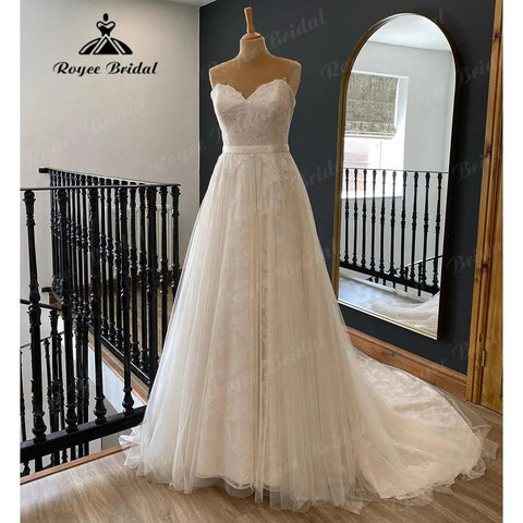 Vestidos Land Off Schulter Spitze Floral Frauen Hochzeit Kleid 2024 EINE Linie Braut Kleid Nach Maß Robe De Mariée NumberSea 