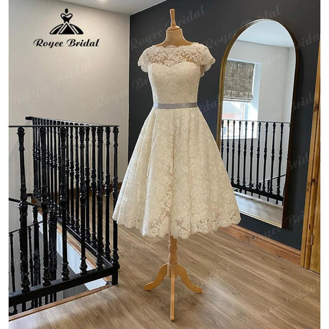 Vestidos Volle Spitze Kurze Knie-Länge Hochzeit Kleid für Frauen 2024 Kurzarm Brautkleid vestido de novia corto NumberSea 