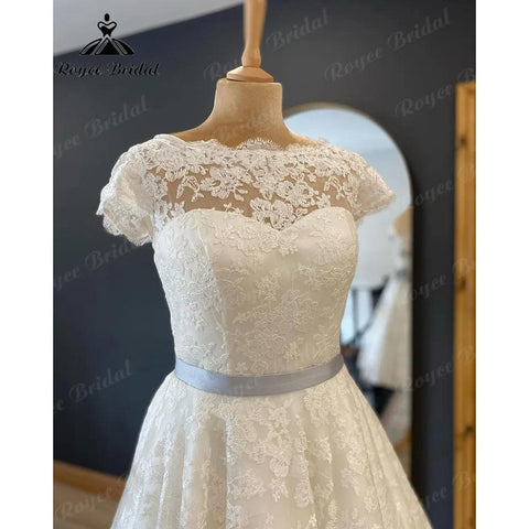 Vestidos Volle Spitze Kurze Knie-Länge Hochzeit Kleid für Frauen 2024 Kurzarm Brautkleid vestido de novia corto NumberSea 