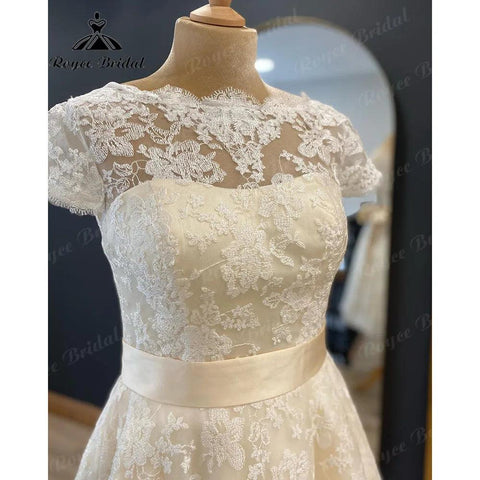 Vestidos Volle Spitze Kurze Knie-Länge Hochzeit Kleid für Frauen 2024 Kurzarm Brautkleid vestido de novia corto NumberSea 