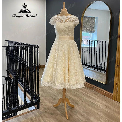 Vestidos Volle Spitze Kurze Knie-Länge Hochzeit Kleid für Frauen 2024 Kurzarm Brautkleid vestido de novia corto NumberSea 
