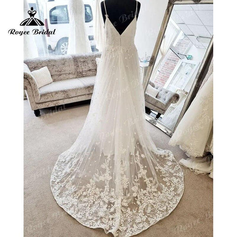 NumberSea Vestidos Spaghettiträger A-Linie Boho Brautkleid mit V-Ausschnitt Spitzenapplikationen Strand 2025 Vintage Standesamtliche Brautkleider mit offenem Rücken 