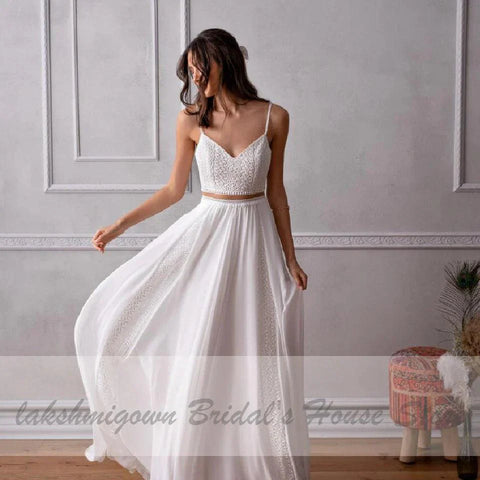 NumberSea Vestidos Zweiteiliges Hochzeitskleid für schicke Boho-Brautempfangs-Hochzeitspartykleider 2020 Trouwjurk-Spitzen-Strandhochzeitskleider 