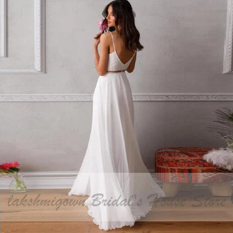 NumberSea Vestidos Zweiteiliges Hochzeitskleid für schicke Boho-Brautempfangs-Hochzeitspartykleider 2020 Trouwjurk-Spitzen-Strandhochzeitskleider 