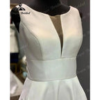 Vestito da Sposa Vintage Backless Robe Crepe Satin Wedding Dress 2024 Sleeveless Women Bridal Gowns Hochzeitskleid Custom Made