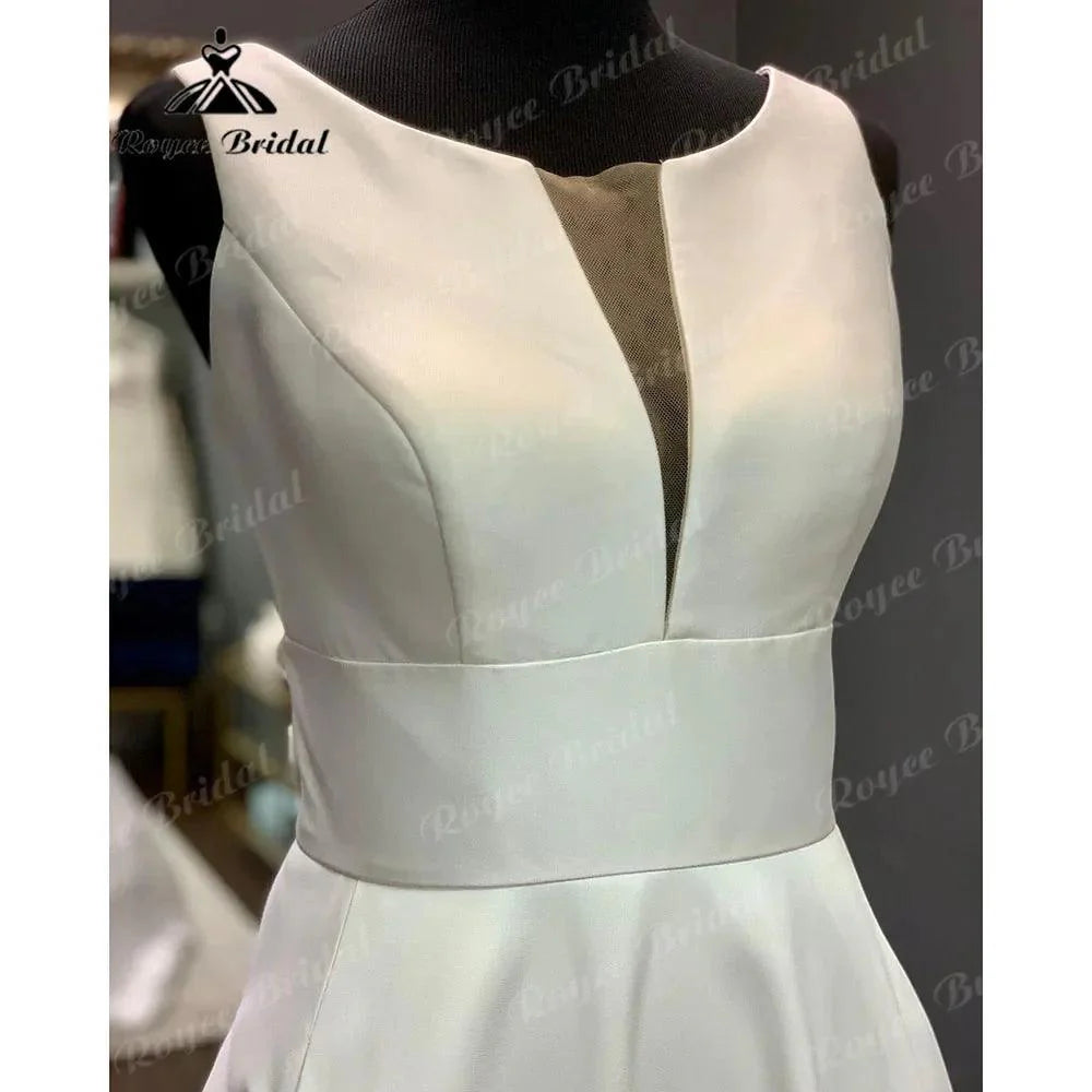 Vestito da Sposa Vintage Backless Robe Crepe Satin Wedding Dress 2024 Sleeveless Women Bridal Gowns Hochzeitskleid Custom Made