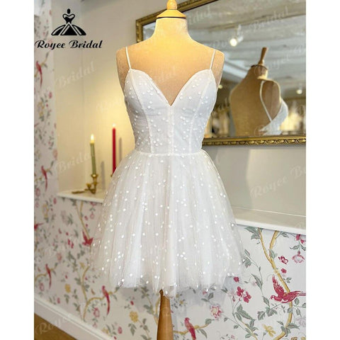 NumberSea Vinatge Dot Tüll Langarm Prinzessin Boho Kurzes Hochzeitskleid für Frauen 2025 Brautempfangskleid Frauen robe de soirée femme 