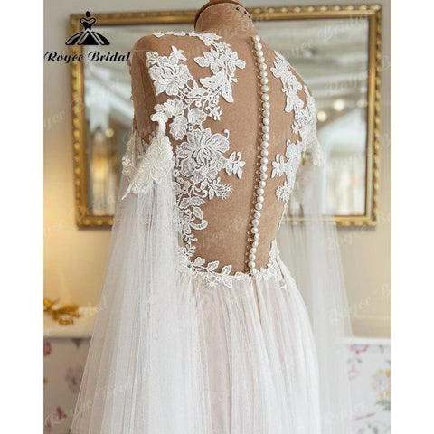 NumberSea Vinatge Blumenspitze-Applikationen, transparente Illusionsflügel, Brautkleid mit abnehmbaren Ärmeln, Robe de Soirée de Mariage 2025 