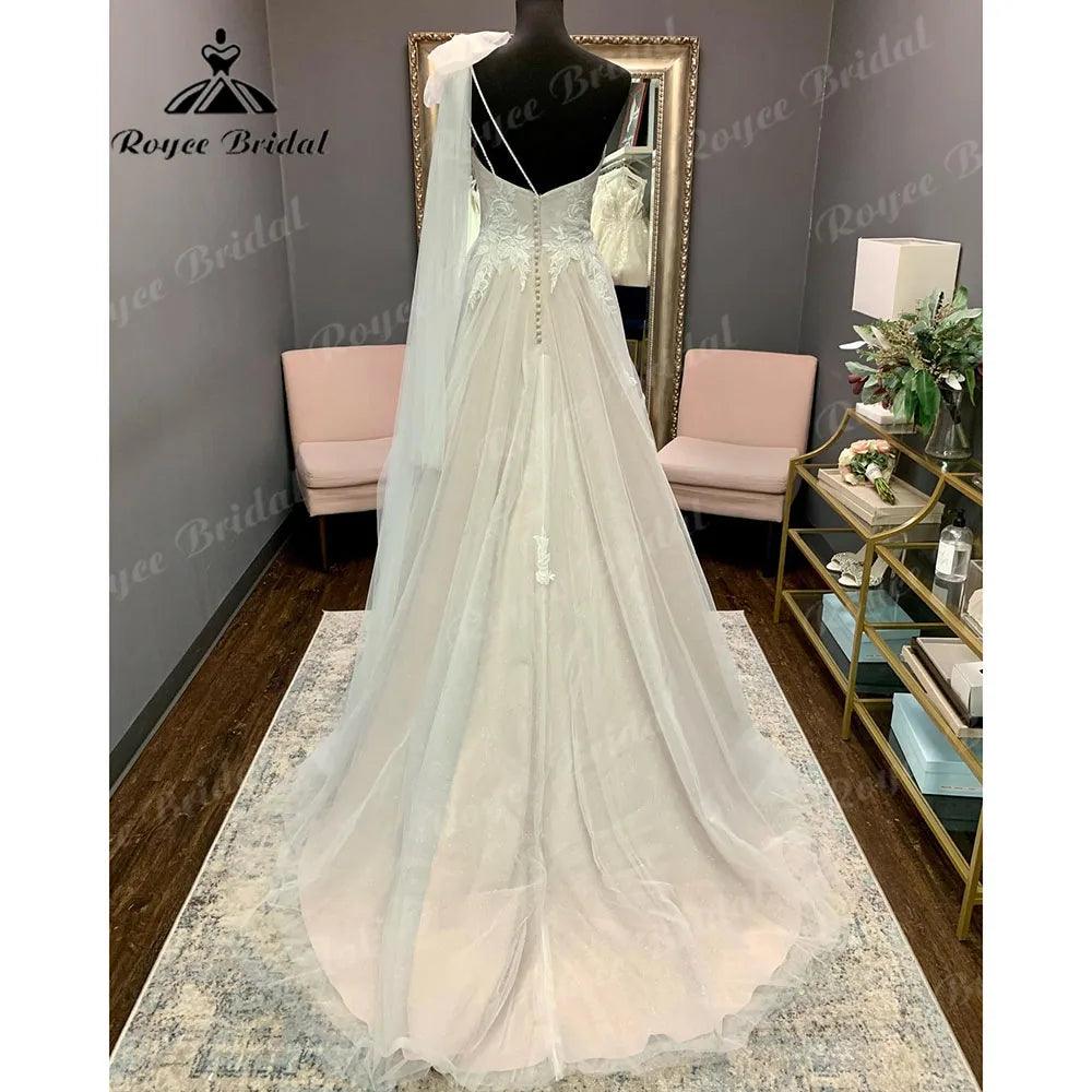 Vinatge Lace Backless One Shoulder Wedding Dress for Women 2025 Appliques Off Shoulder Bridal Gown abito da sposa NumberSea