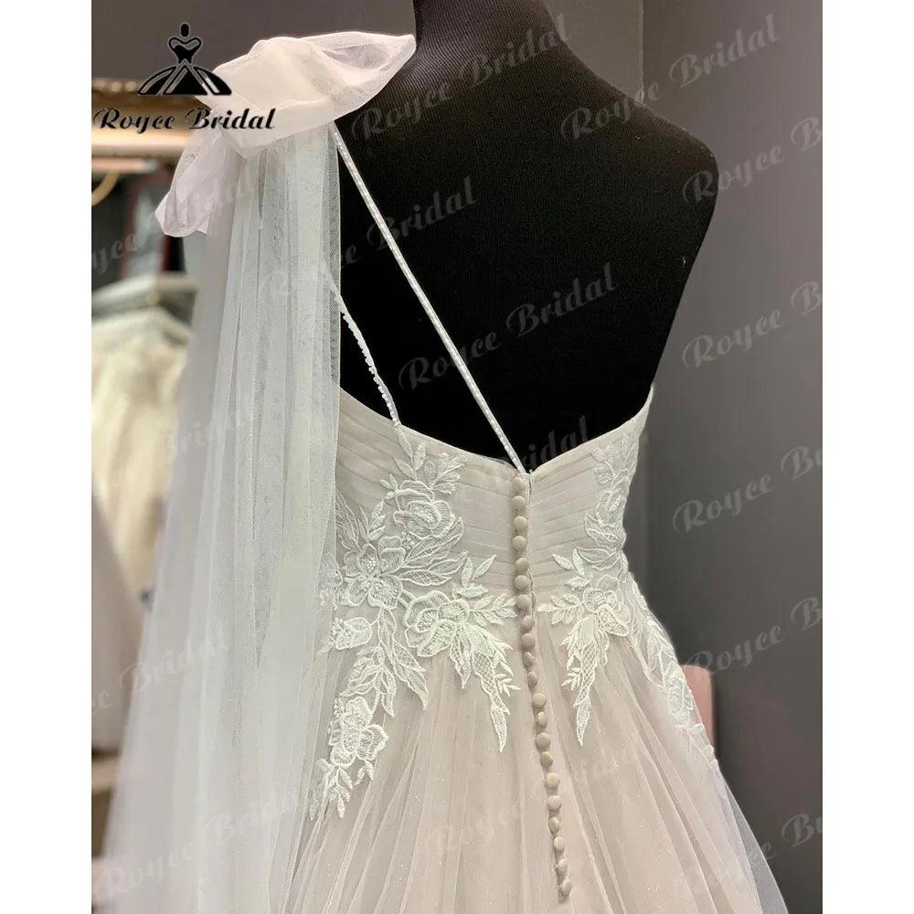 Vinatge Lace Backless One Shoulder Wedding Dress for Women 2025 Appliques Off Shoulder Bridal Gown abito da sposa NumberSea