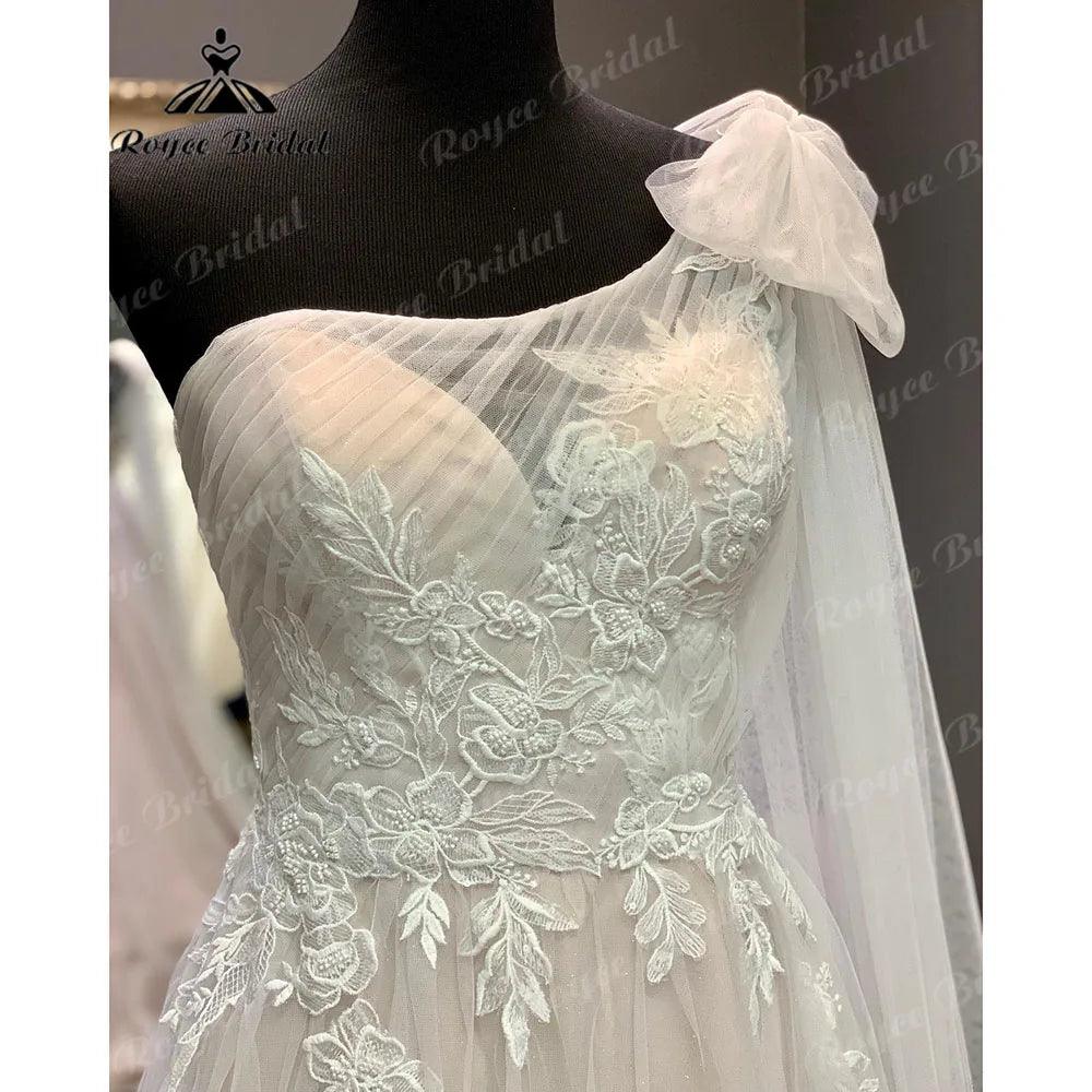 Vinatge Lace Backless One Shoulder Wedding Dress for Women 2025 Appliques Off Shoulder Bridal Gown abito da sposa NumberSea