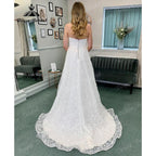 Vinatge Off Shoulder Full Lace Sweetheart Neck Wedding Dress for Bride 2024 Wedding Gown with Detachable Cap Sleeve NumberSea