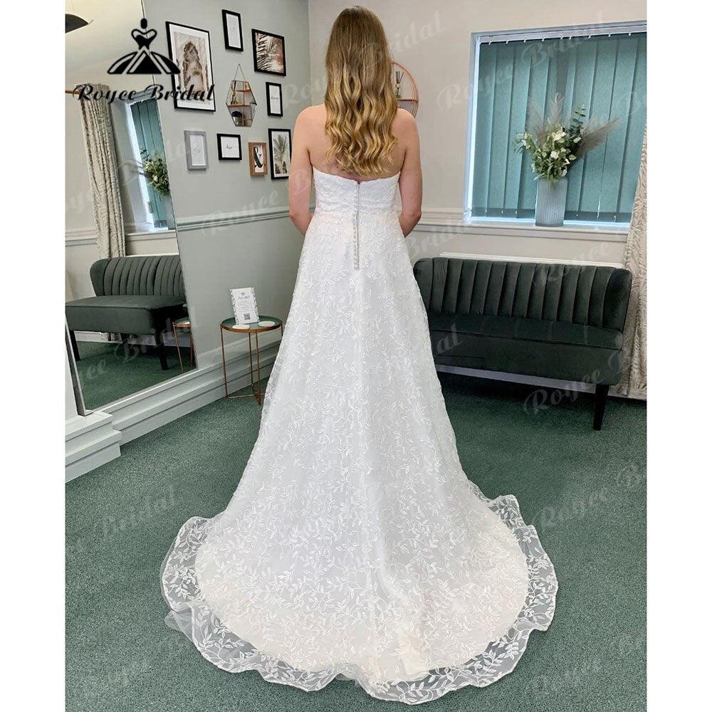 Vinatge Off Shoulder Full Lace Sweetheart Neck Wedding Dress for Bride 2024 Wedding Gown with Detachable Cap Sleeve NumberSea