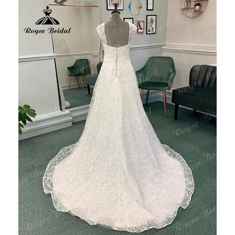 Vinatge Off Shoulder Full Lace Sweetheart Neck Brautkleid für die Braut 2024 Brautkleid mit abnehmbaren Flügelärmeln NumberSea 