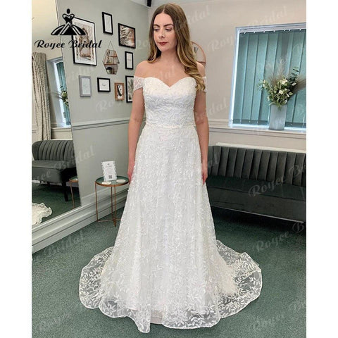 Vinatge Off Shoulder Full Lace Sweetheart Neck Brautkleid für die Braut 2024 Brautkleid mit abnehmbaren Flügelärmeln NumberSea 