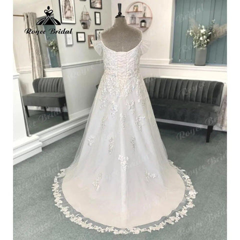 Vinatge Off Shoulder Brautkleid mit Flügelärmeln Spitzenapplikation 2024 Brautkleid für Frauen Sweep Train suknia slubna Roycebrida 