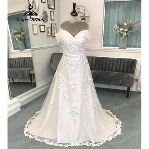 Vinatge Off Shoulder Brautkleid mit Flügelärmeln Spitzenapplikation 2024 Brautkleid für Frauen Sweep Train suknia slubna Roycebrida 