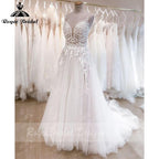 NumberSea Vintage Bohemian  A Line Wedding Dress Beach Lace Spaghetti Straps V Neck Backless Boho Bridal Wedding Gown Vestidos De Noiva