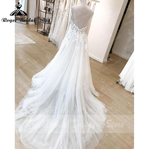 NumberSea Vintage Bohemian A-linie Brautkleid Strand Spitze Spaghetti-trägern V-ausschnitt Backless Boho Brautkleid Brautkleid Vestidos De Noiva 